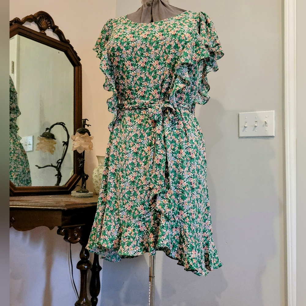 NWT 3X Max Studio Green Ruffly Dress